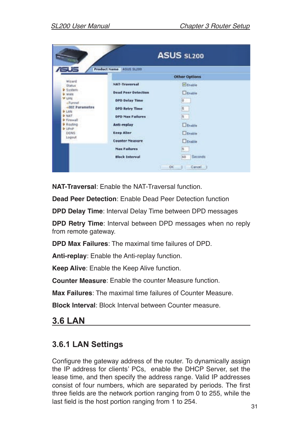 6 lan, 1 lan settings | Asus SL200 User Manual | Page 35 / 52