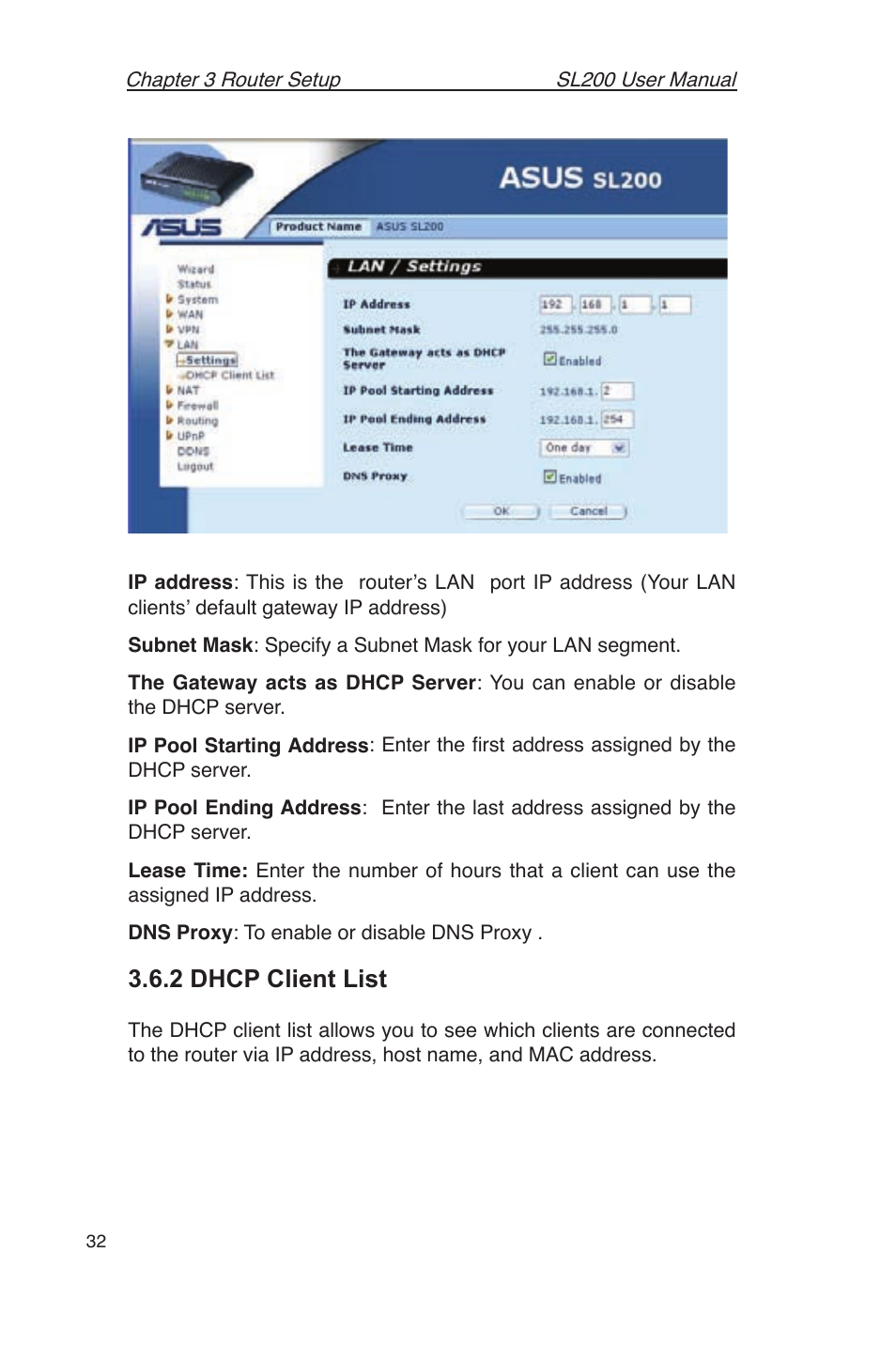 2 dhcp client list | Asus SL200 User Manual | Page 36 / 52
