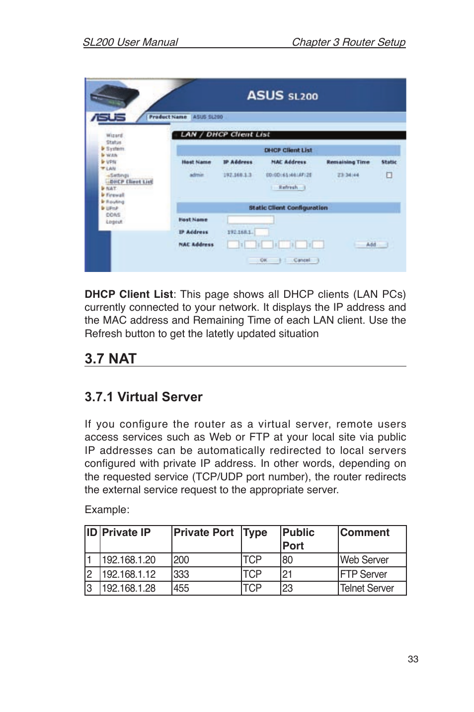 7 nat, 1 virtual server | Asus SL200 User Manual | Page 37 / 52