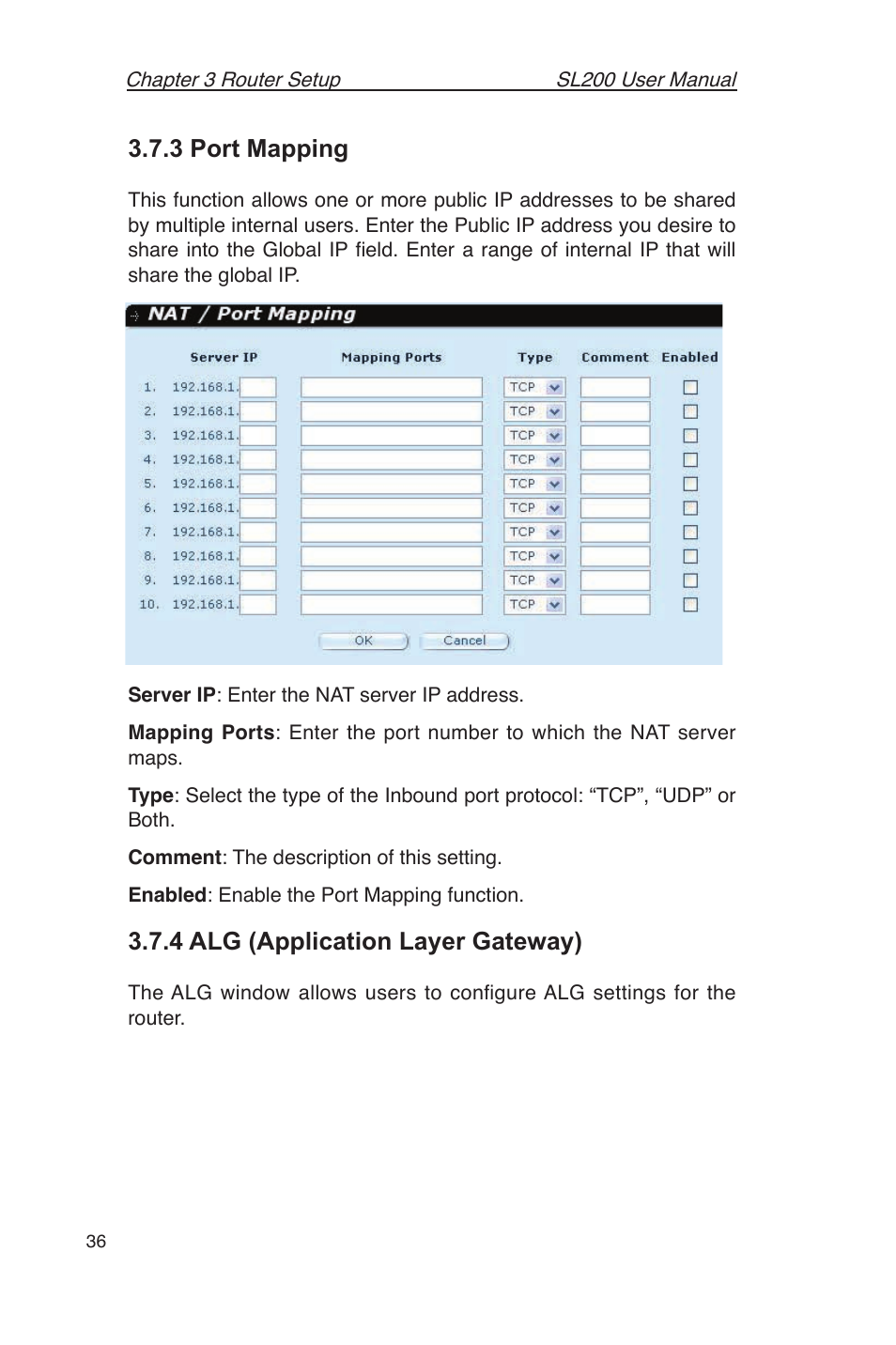 3 port mapping, 4 alg (application layer gateway) | Asus SL200 User Manual | Page 40 / 52