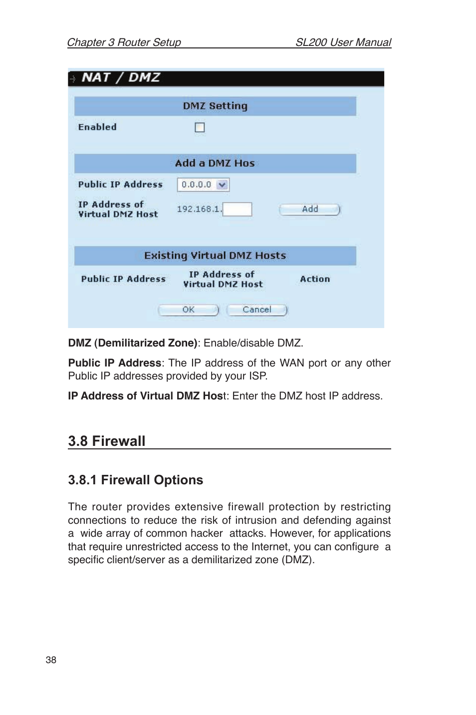 8 firewall, 1 firewall options | Asus SL200 User Manual | Page 42 / 52