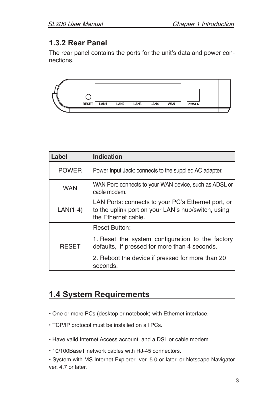 4 system requirements, 2 rear panel | Asus SL200 User Manual | Page 7 / 52