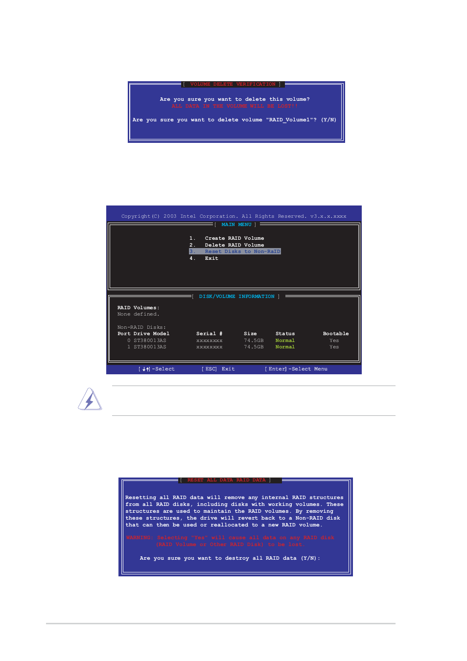 6 reset raid data, 30 chapter 5: software support, Press <del> to delete the raid volume | Asus P4P800-E Deluxe User Manual | Page 140 / 143