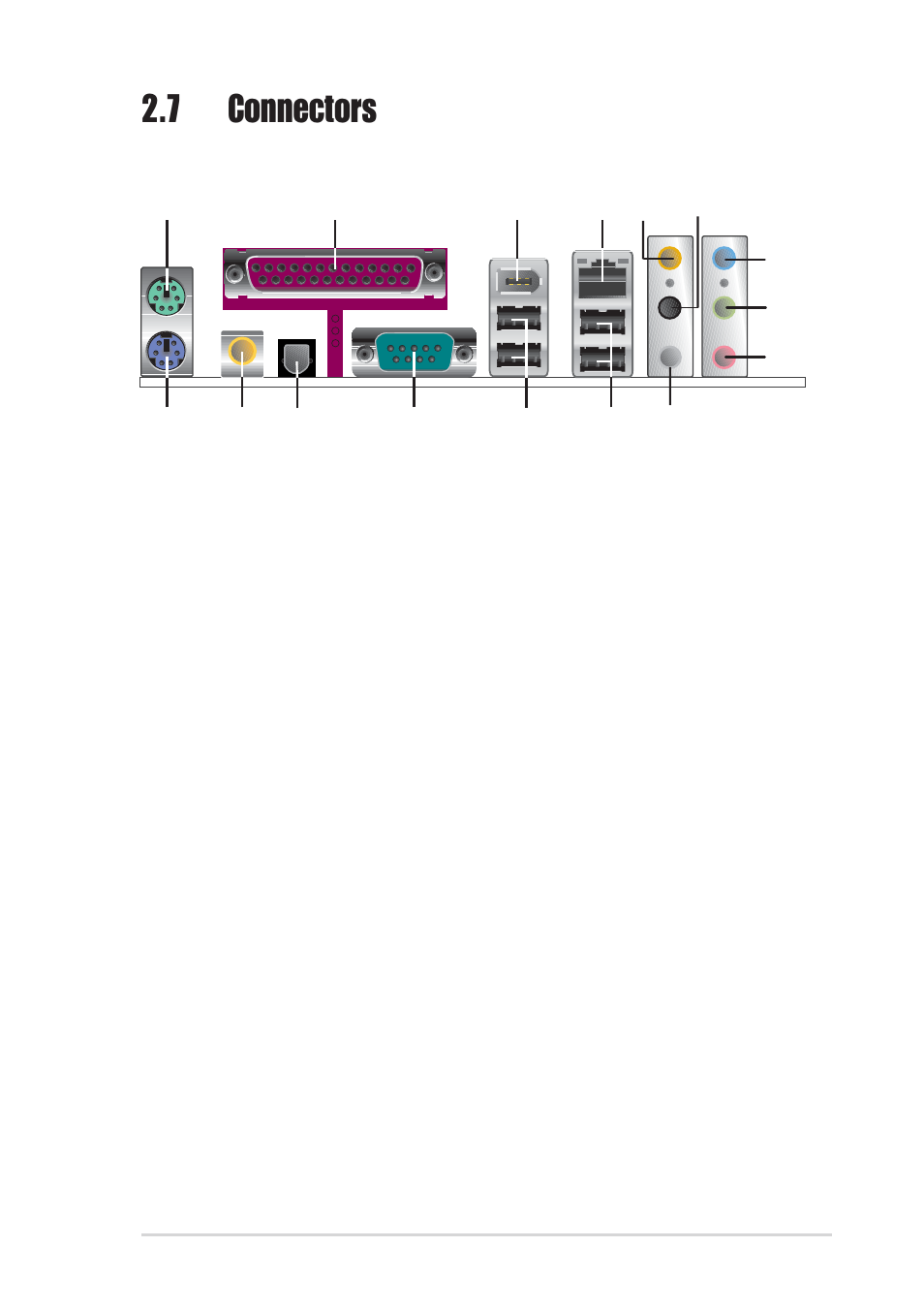 7 connectors, 1 rear panel connectors | Asus P4P800-E Deluxe User Manual | Page 45 / 143