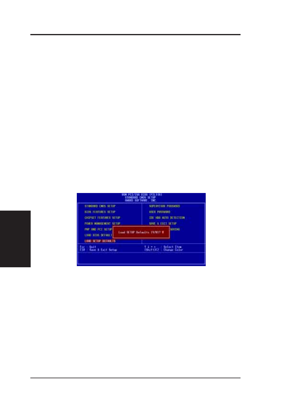 Iv. bios software, Load bios defaults, Load setup defaults | Asus P2L97A User Manual | Page 48 / 58