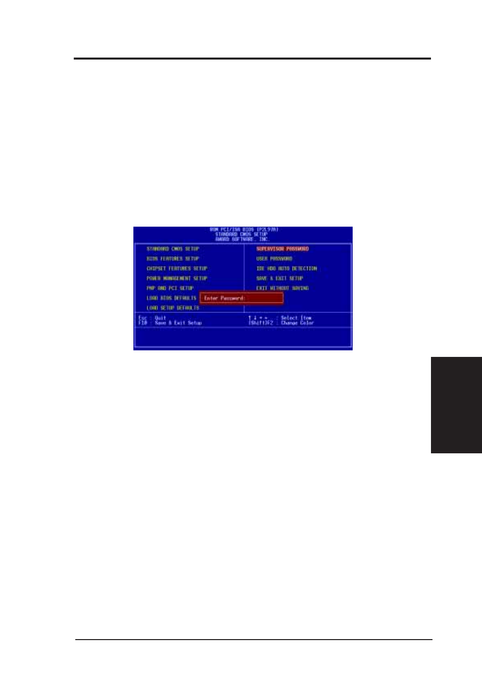 Iv. bios software, Supervisor password and user password | Asus P2L97A User Manual | Page 49 / 58