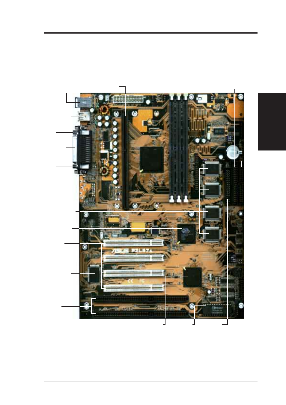 Ii. features, The asus p2l97a motherboard, Asus p2l97a user’s manual 9 | Ii. fea tures motherboard parts | Asus P2L97A User Manual | Page 9 / 58