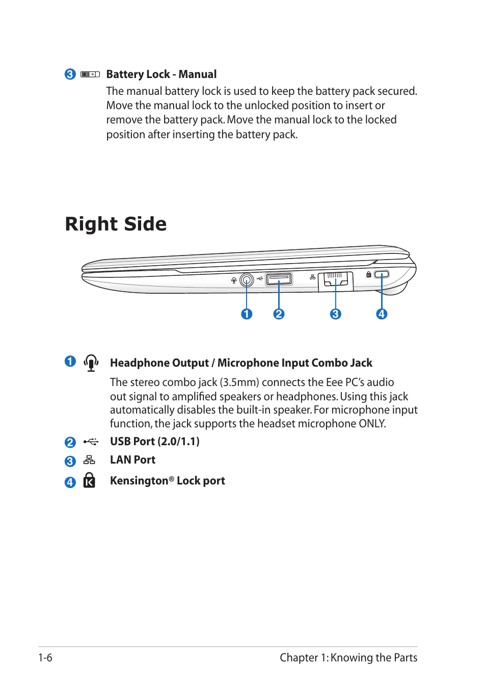 Right side, Right side -6 | Asus Eee PC R11CX User Manual | Page 14 / 60