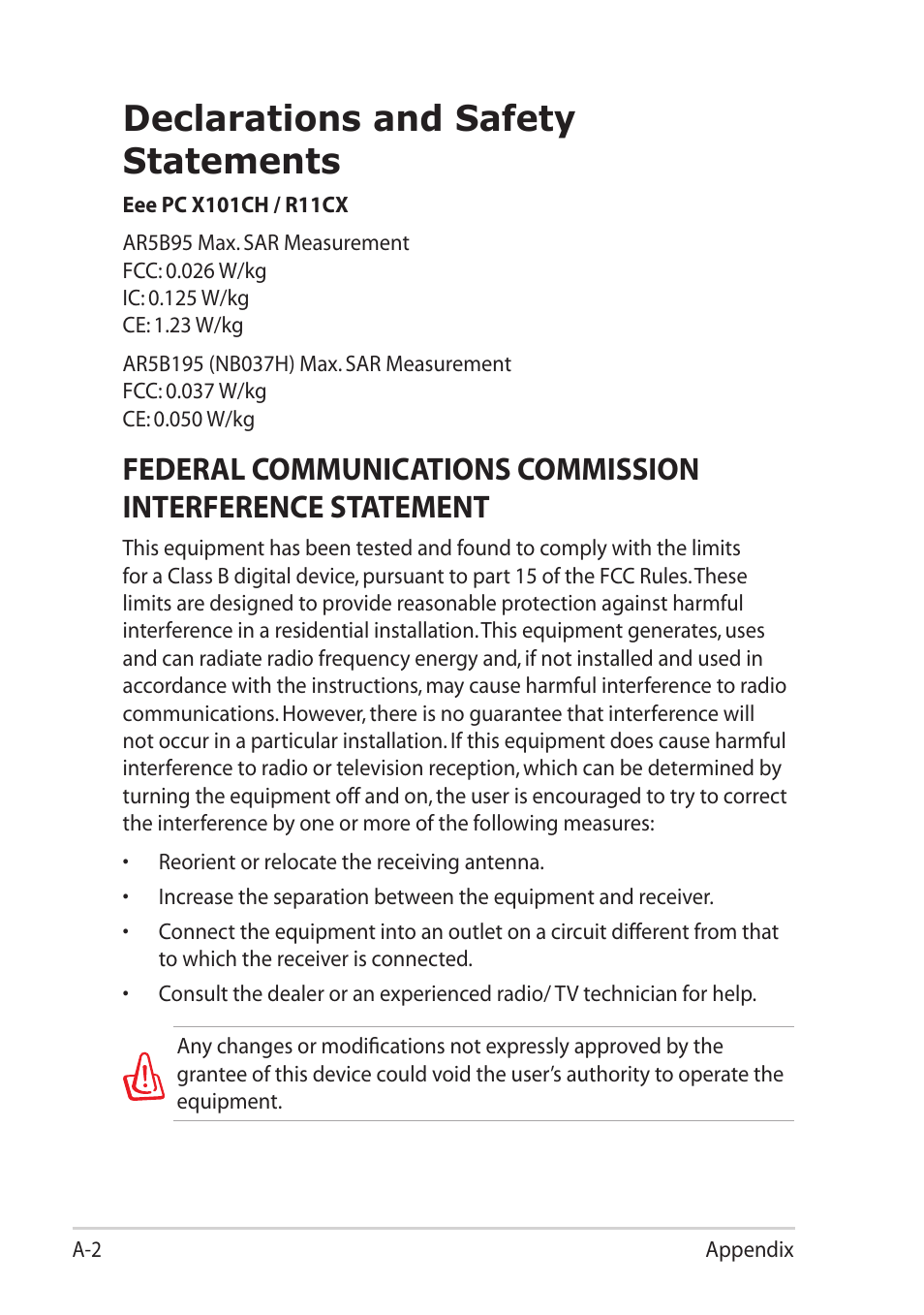 Declarations and safety statements | Asus Eee PC R11CX User Manual | Page 48 / 60