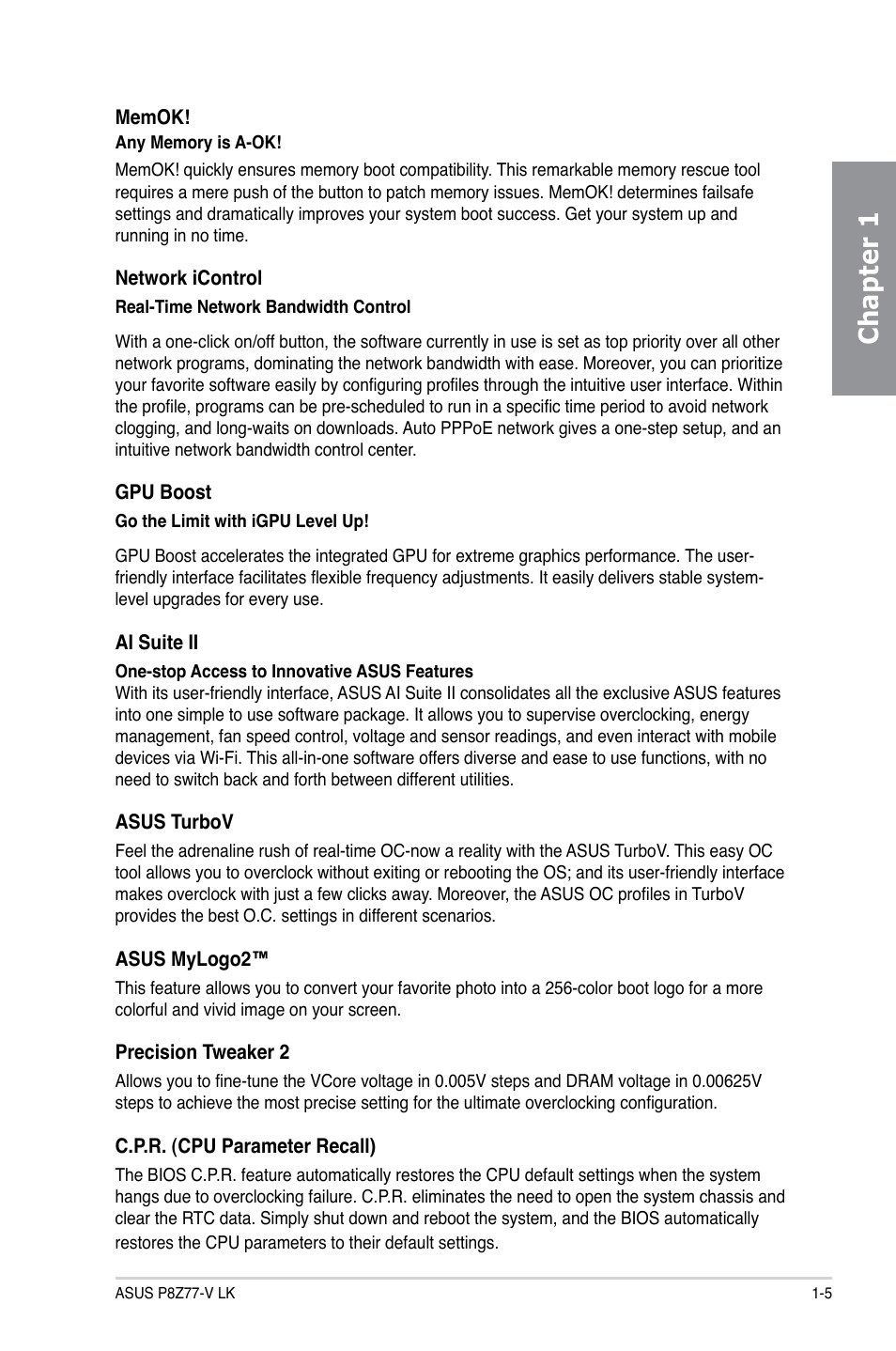 Chapter 1 | Asus P8Z77-V LK User Manual | Page 17 / 154