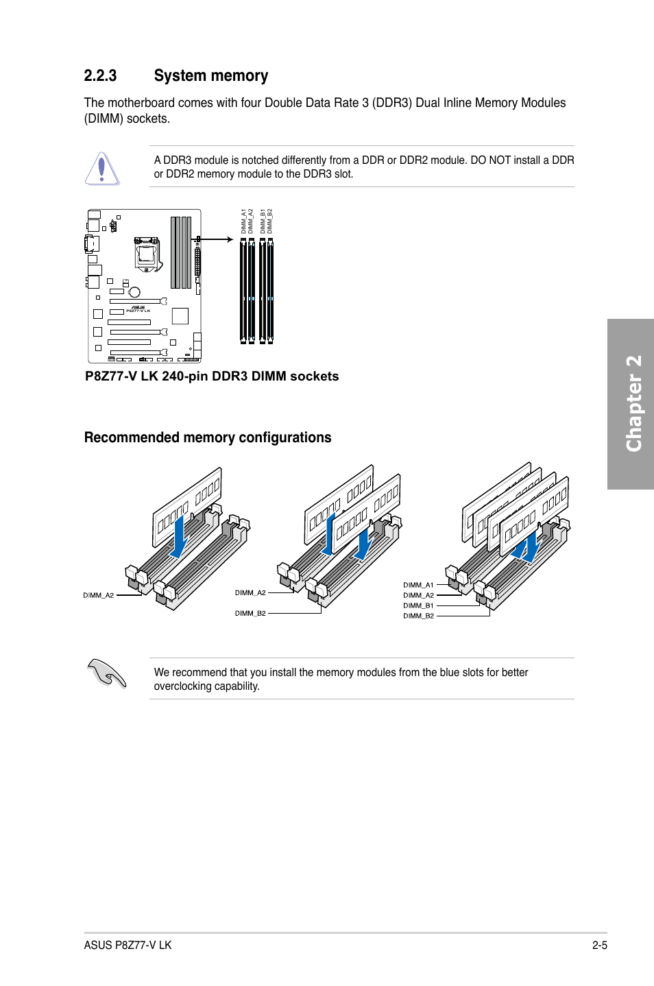 3 system memory, System memory -5, Chapter 2 | Asus P8Z77-V LK User Manual | Page 25 / 154