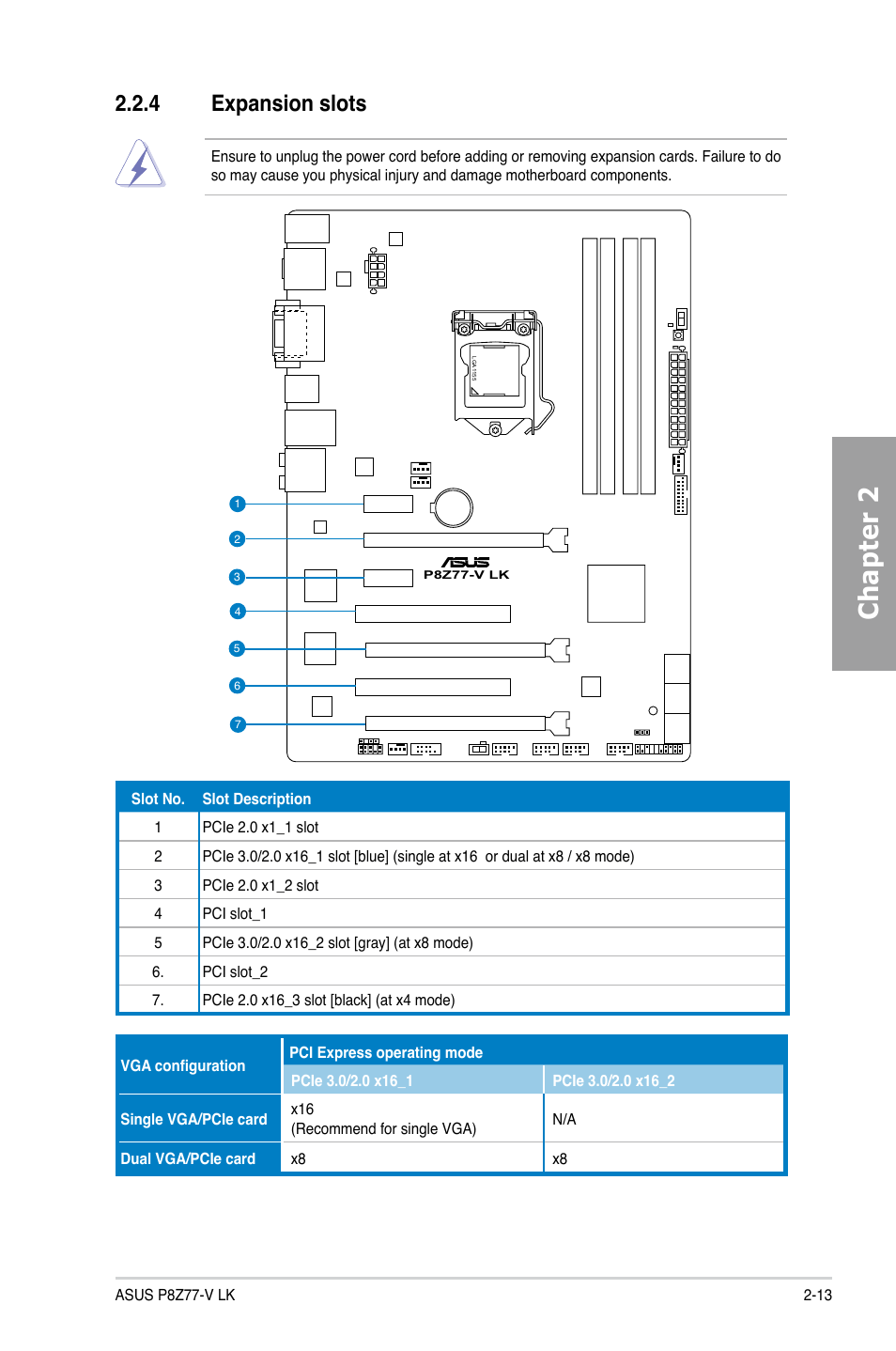 4 expansion slots, Expansion slots -13, Chapter 2 | Asus P8Z77-V LK User Manual | Page 33 / 154