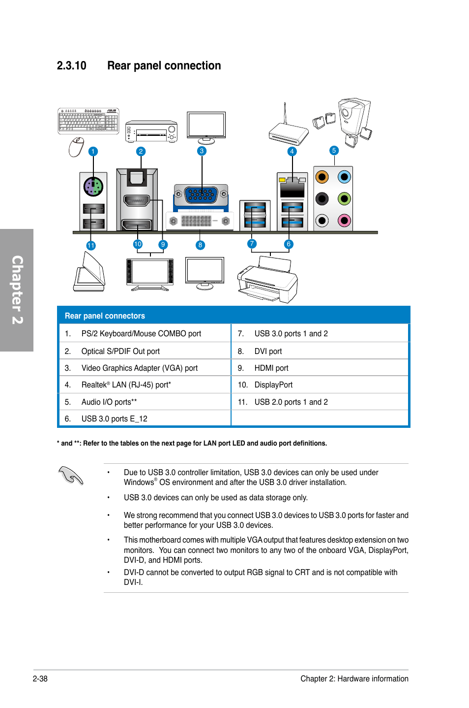 10 rear panel connection, Rear panel connection -38, Chapter 2 | Asus P8Z77-V LK User Manual | Page 58 / 154