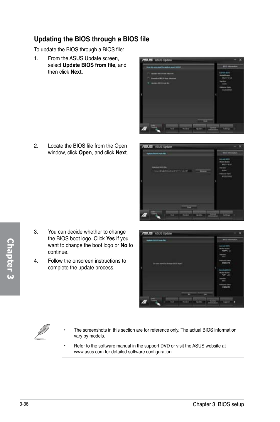 Chapter 3, Updating the bios through a bios file | Asus P8Z77-V LK User Manual | Page 98 / 154