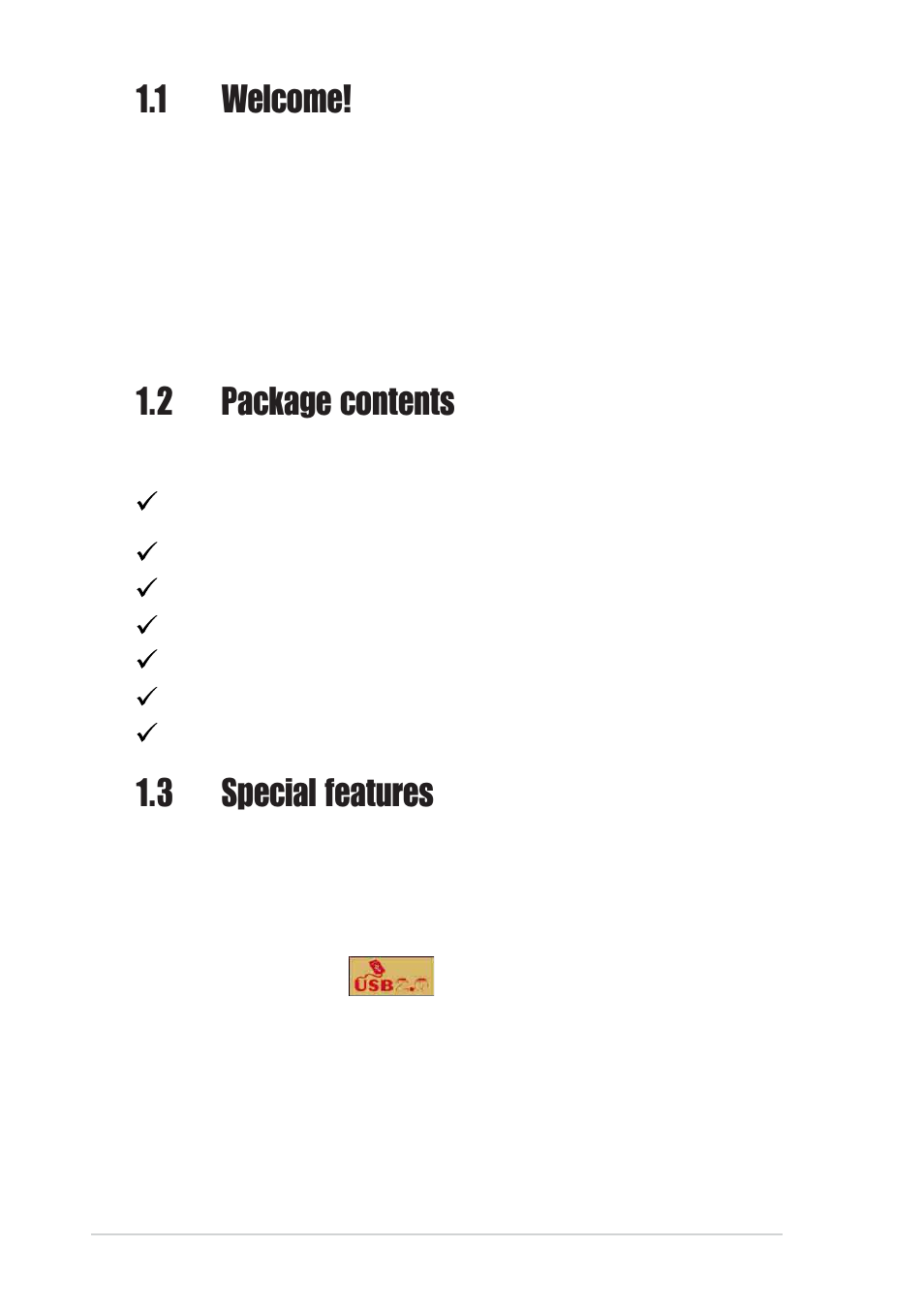 1 welcome, 2 package contents, 3 special features | Asus A7N8X-VM/400 User Manual | Page 12 / 60