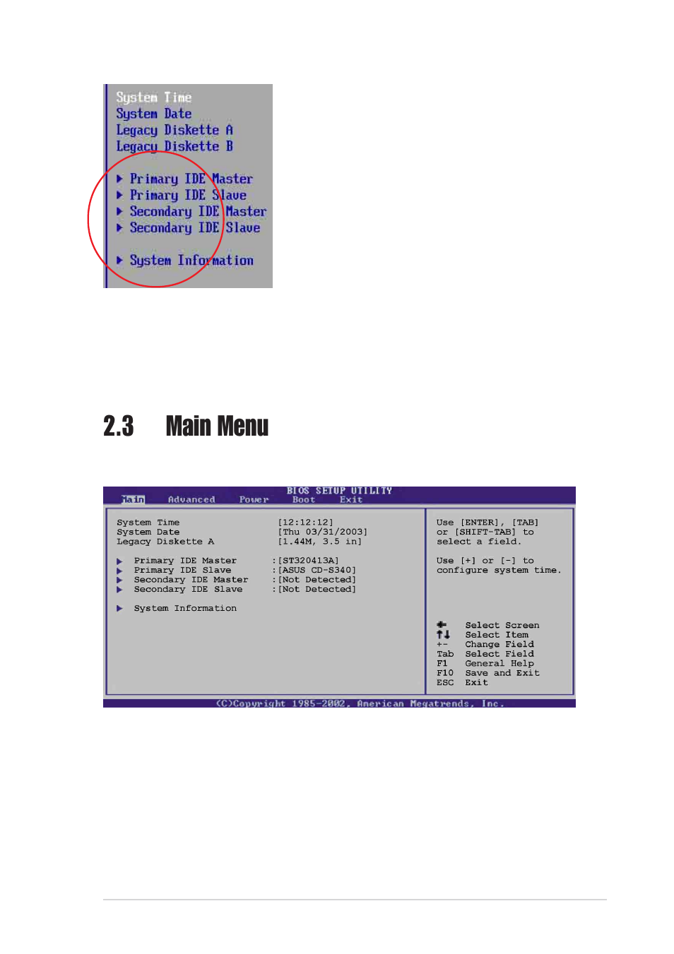 3 main menu | Asus A7N8X-VM/400 User Manual | Page 35 / 60