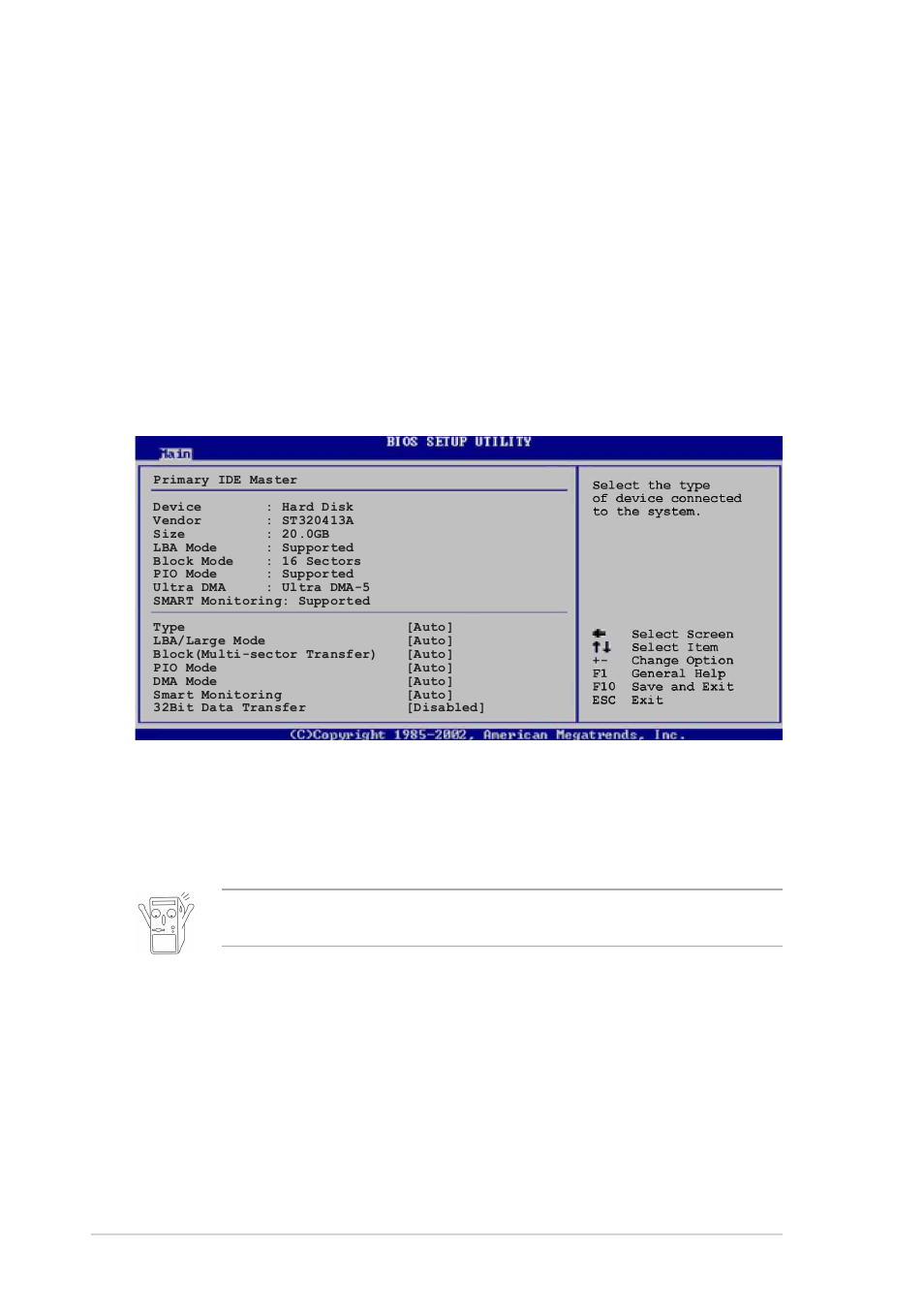 1 primary and secondary ide master/slave, Type [auto, Lba/large mode [auto | Asus A7N8X-VM/400 User Manual | Page 36 / 60