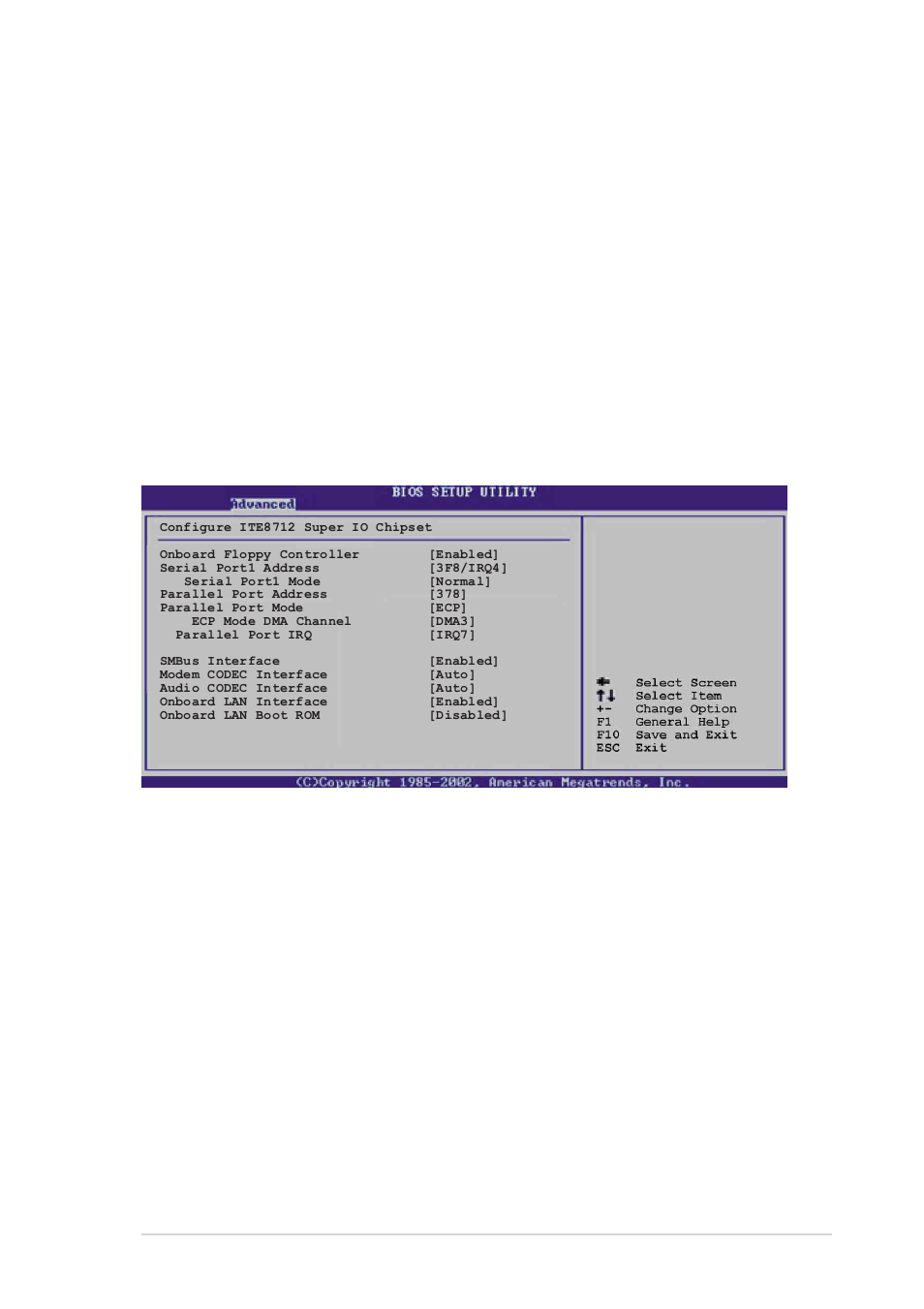 2 onboard devices configuration, Mda access control [pci, Primary video [pci | Onboard tv-out format [pal, Onboard floppy controller [enabled, Serial port1 address [3f8/irq4, Serial port1 mode [normal, Parallel port address [378 | Asus A7N8X-VM/400 User Manual | Page 39 / 60