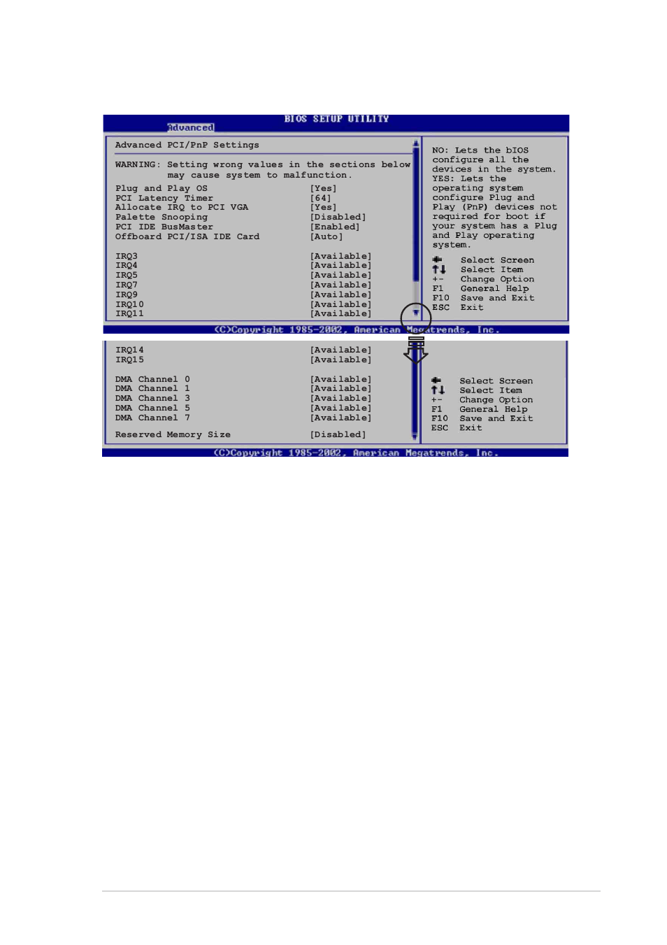 3 pcipnp, Plug and play o/s [yes, Pci latency timer [64 | Allocate irq to pci vga [yes, Palette snooping [disabled | Asus A7N8X-VM/400 User Manual | Page 41 / 60