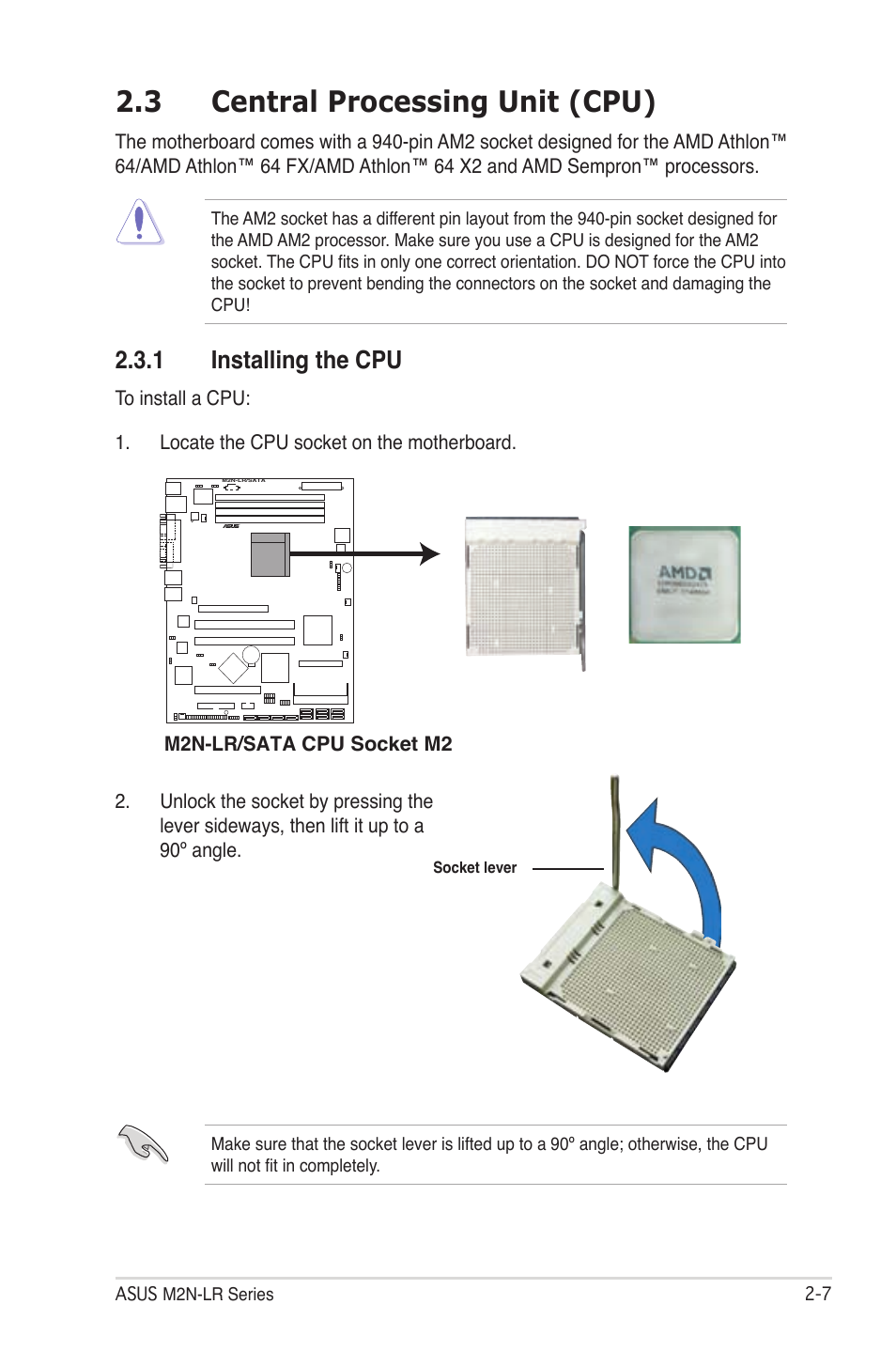 3 central processing unit (cpu), 1 installing the cpu | Asus M2N-LR/SATA User Manual | Page 26 / 113