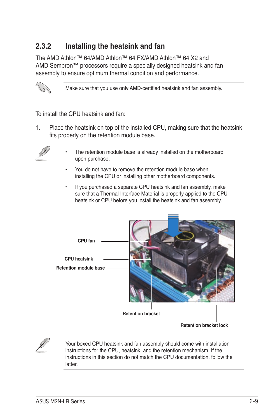 2 installing the heatsink and fan | Asus M2N-LR/SATA User Manual | Page 28 / 113