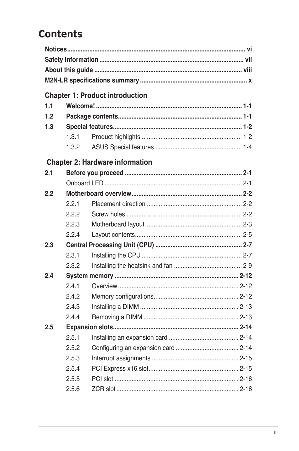 Asus M2N-LR/SATA User Manual | Page 3 / 113