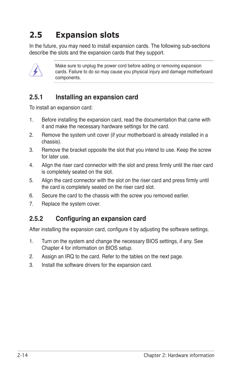 5 expansion slots, 1 installing an expansion card, 2 configuring an expansion card | Asus M2N-LR/SATA User Manual | Page 33 / 113