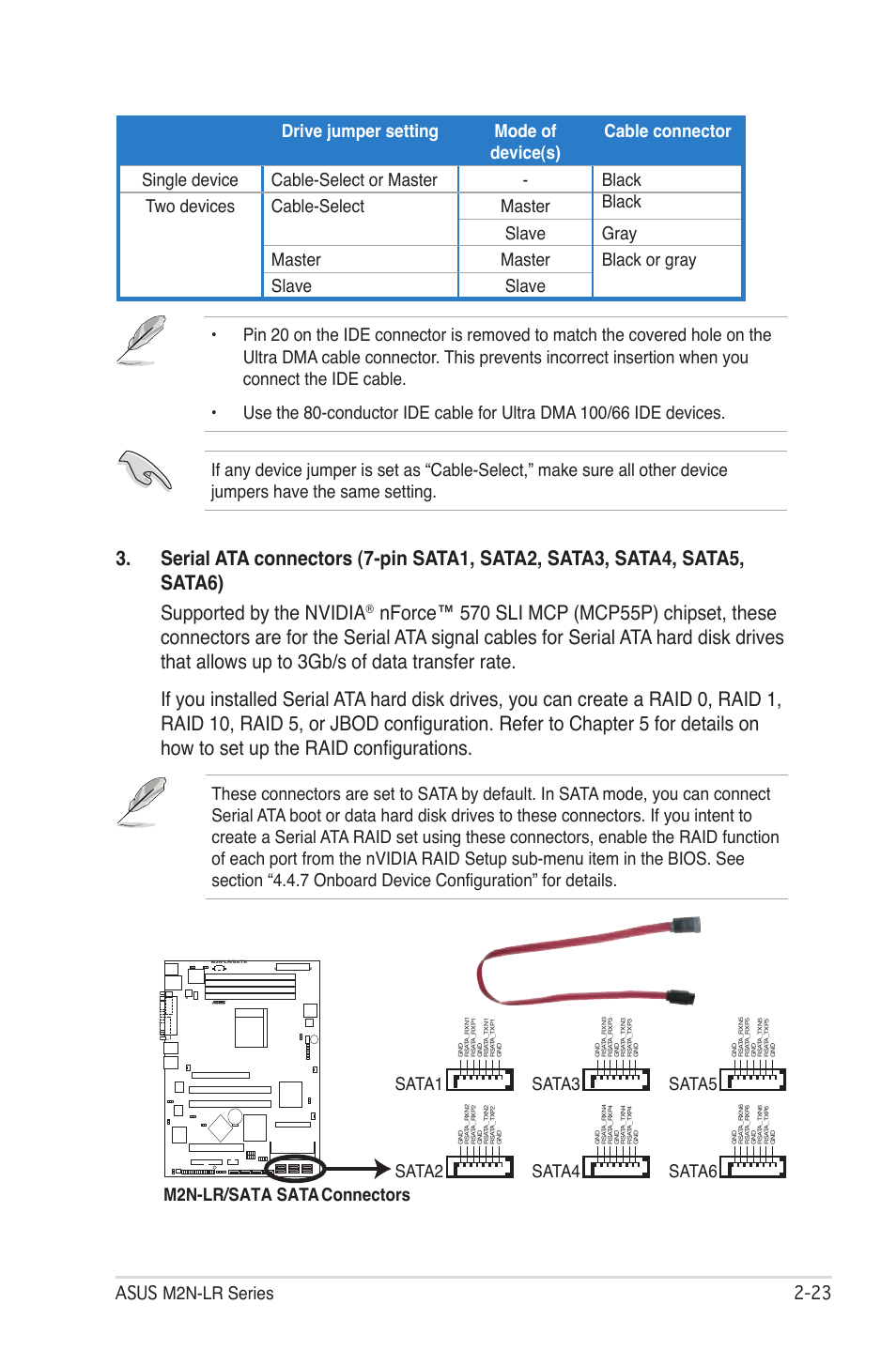 M2n-lr/sata sata connectors sata1, Sata3, Sata5 | Sata2, Sata4, Sata6 | Asus M2N-LR/SATA User Manual | Page 42 / 113