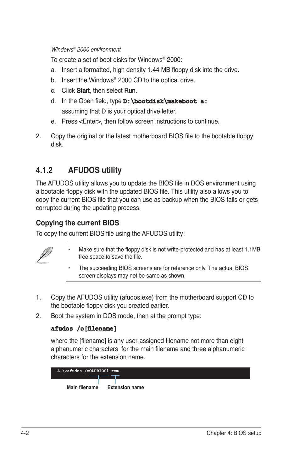 2 afudos utility, Copying the current bios | Asus M2N-LR/SATA User Manual | Page 55 / 113