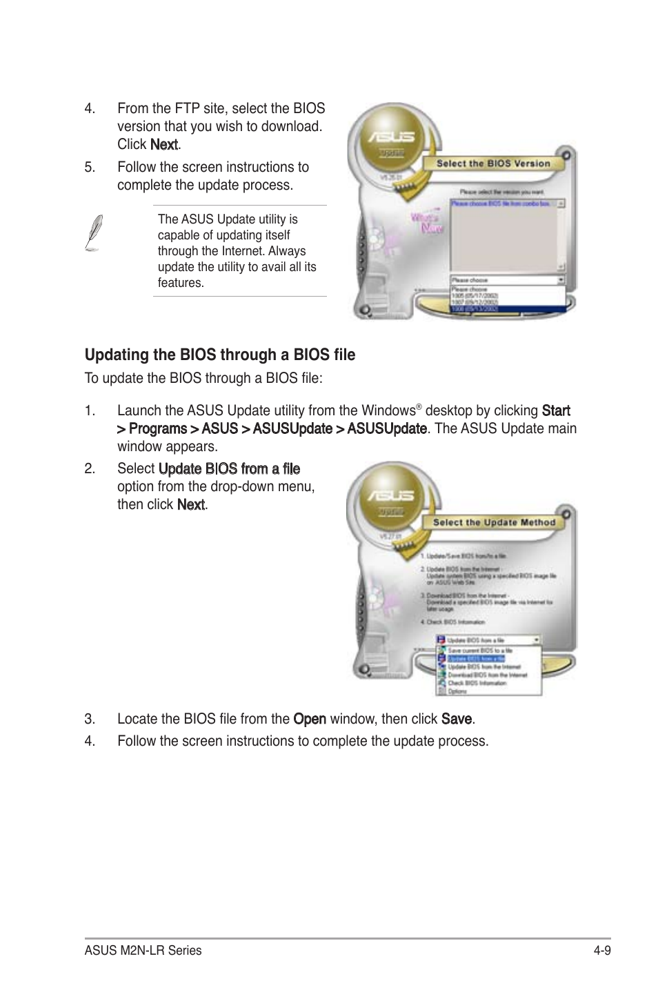 Updating the bios through a bios file | Asus M2N-LR/SATA User Manual | Page 62 / 113