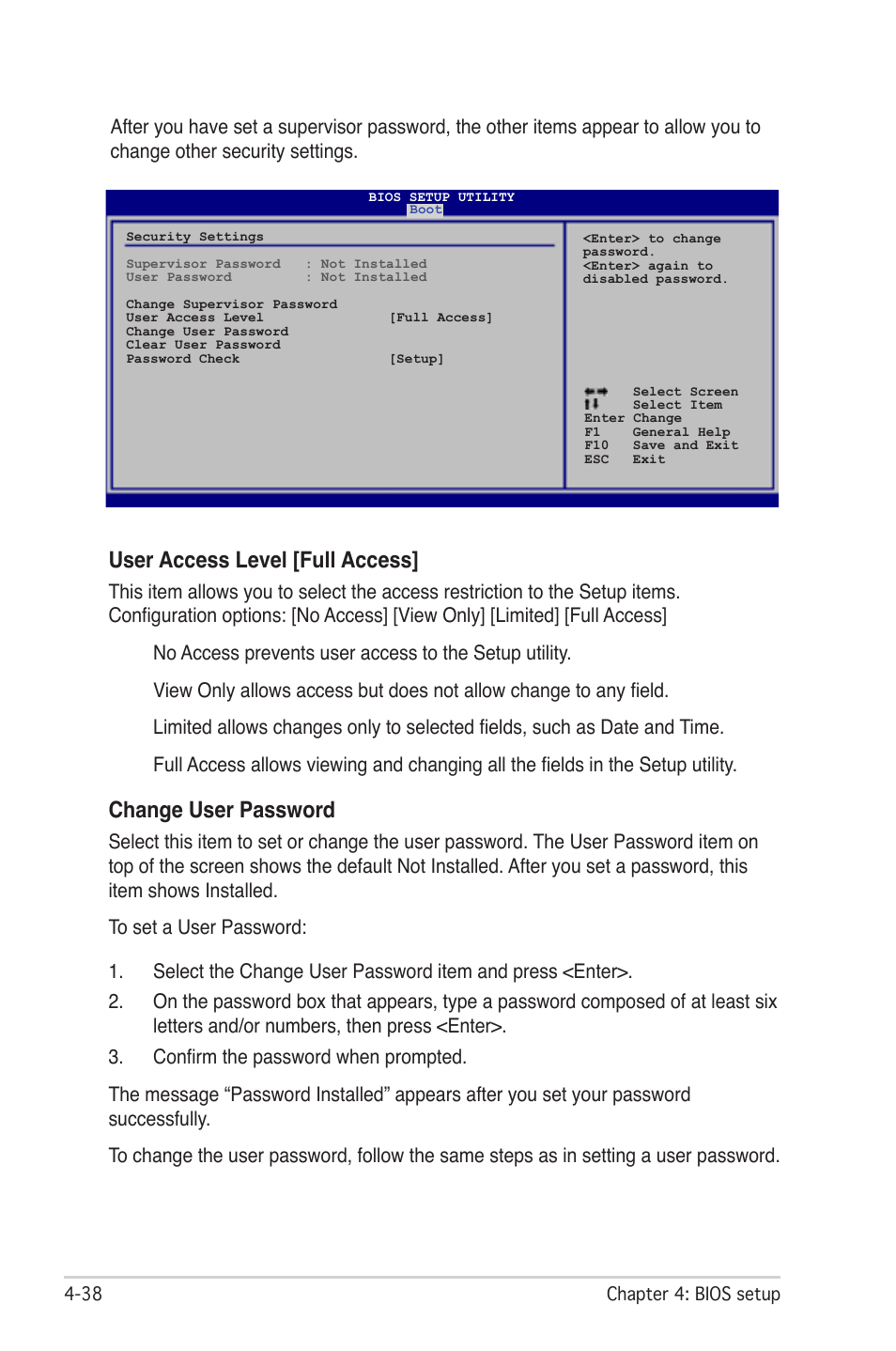 User access level [full access, Change user password | Asus M2N-LR/SATA User Manual | Page 91 / 113