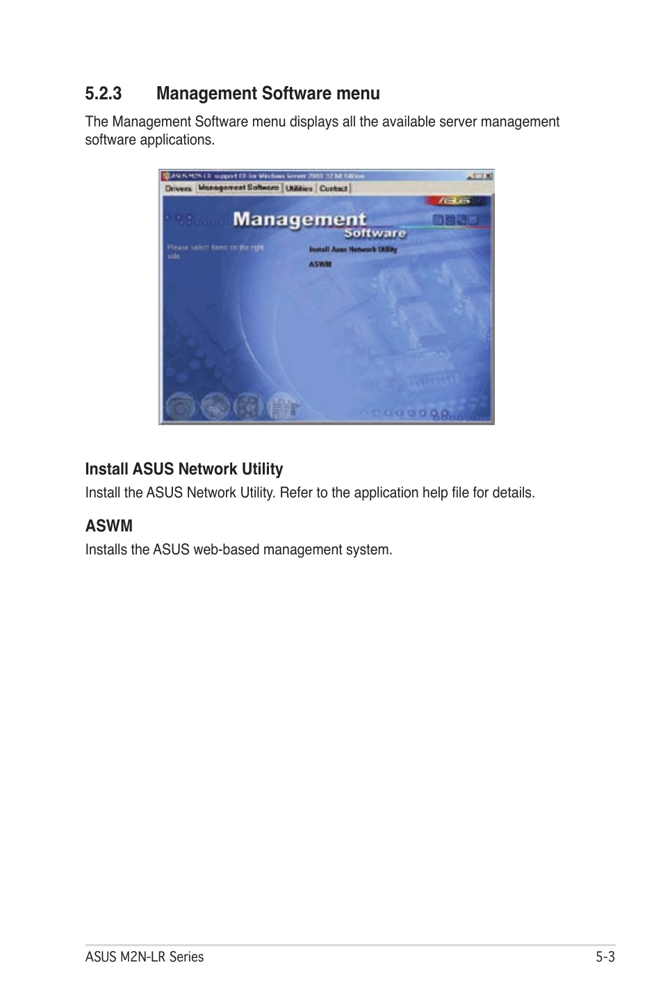 3 management software menu | Asus M2N-LR/SATA User Manual | Page 98 / 113