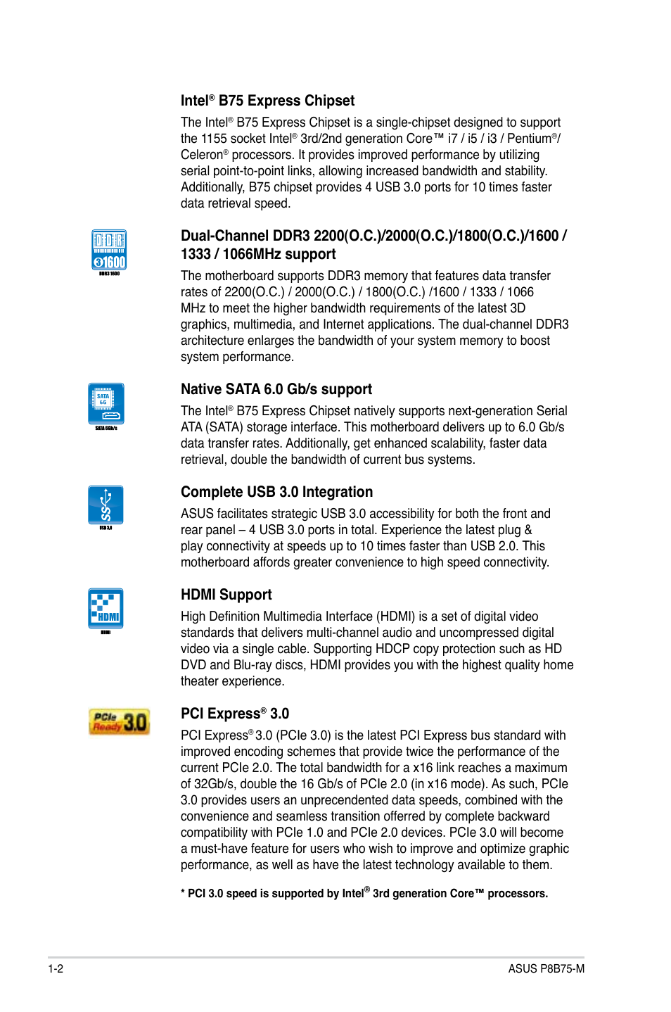 Asus P8B75-M User Manual | Page 12 / 78