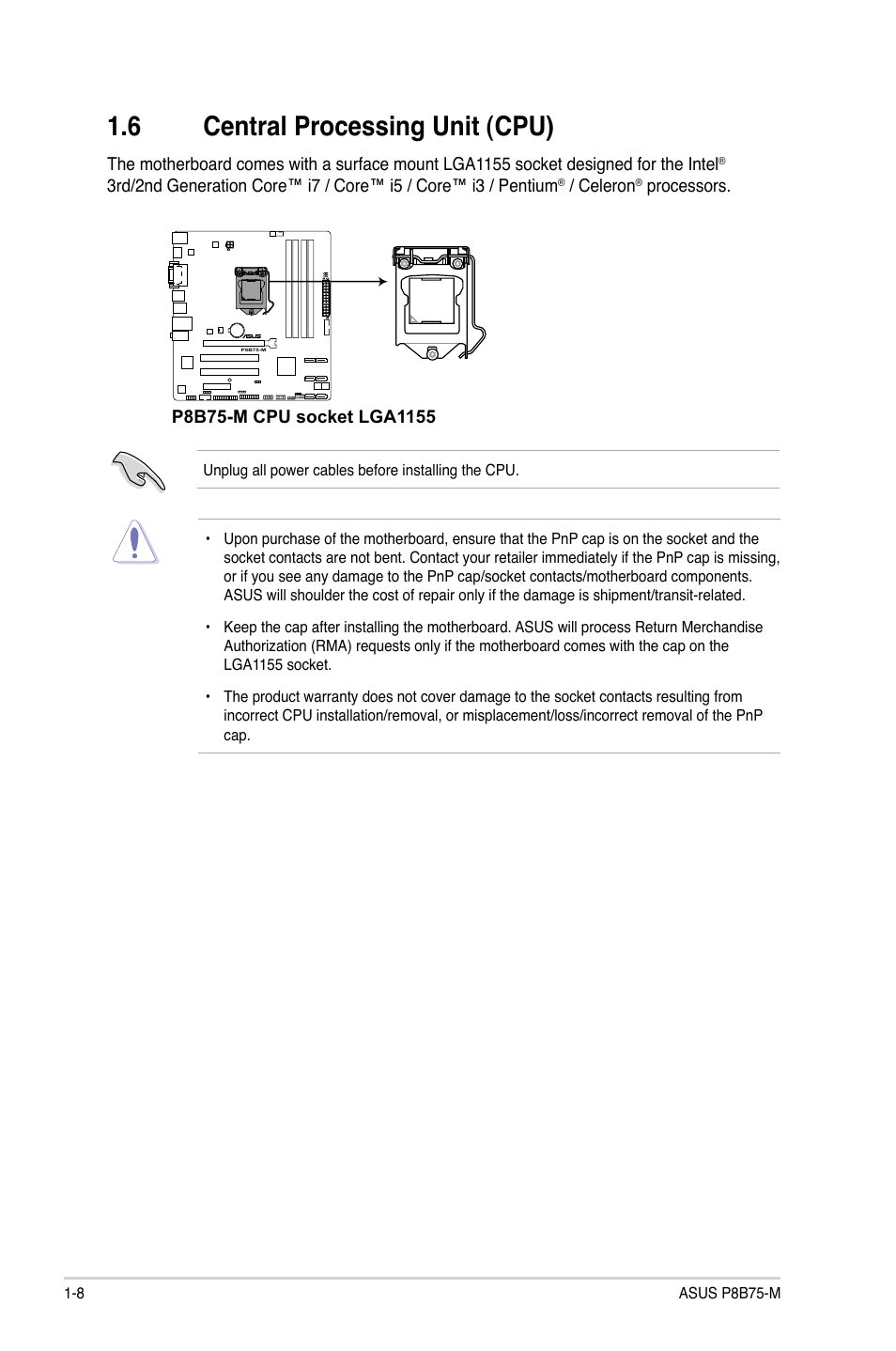 6 central processing unit (cpu), Central processing unit (cpu) -8 | Asus P8B75-M User Manual | Page 18 / 78