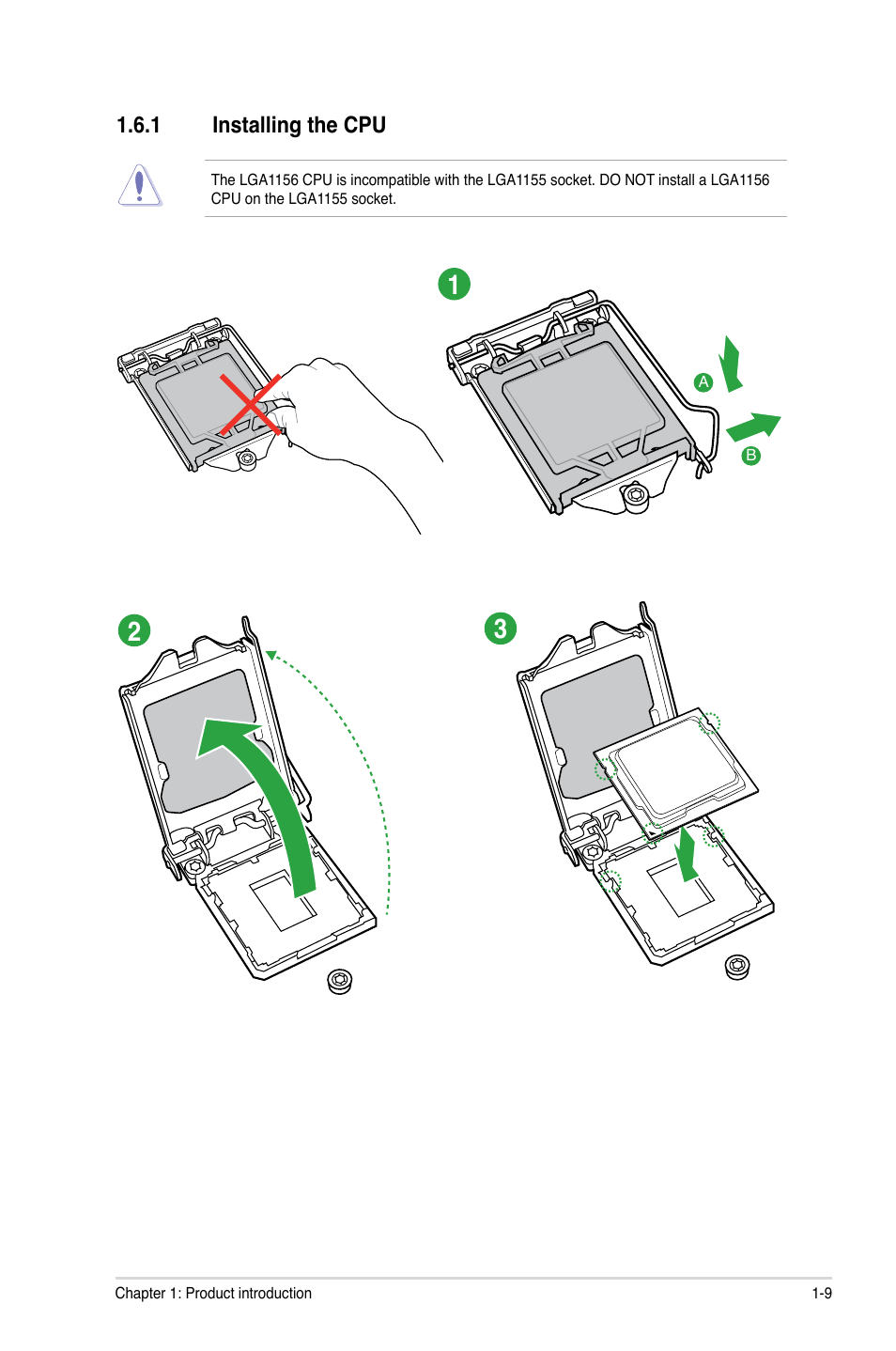 1 installing the cpu, Installing the cpu -9 | Asus P8B75-M User Manual | Page 19 / 78