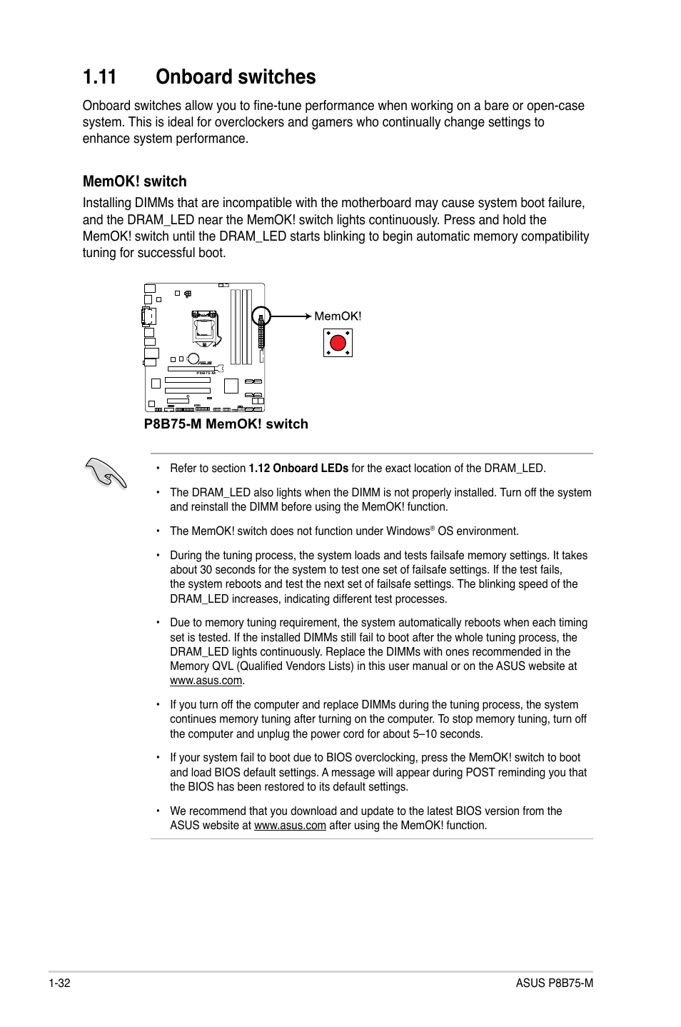 11 onboard switches, 11 onboard switches -32 | Asus P8B75-M User Manual | Page 42 / 78