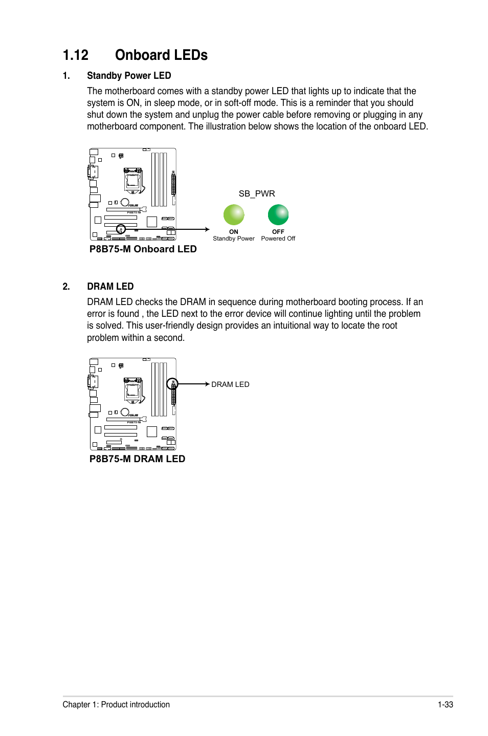 12 onboard leds, 12 onboard leds -33 | Asus P8B75-M User Manual | Page 43 / 78