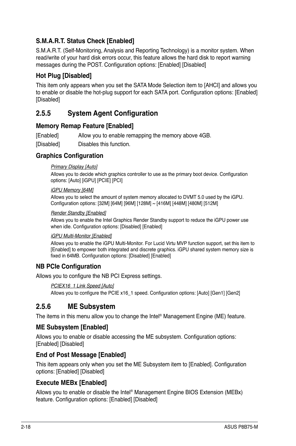 5 system agent configuration, 6 me subsystem, System agent configuration -18 | Me subsystem -18 | Asus P8B75-M User Manual | Page 64 / 78