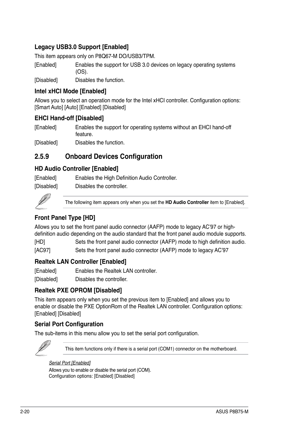 9 onboard devices configuration, Onboard devices configuration -20 | Asus P8B75-M User Manual | Page 66 / 78