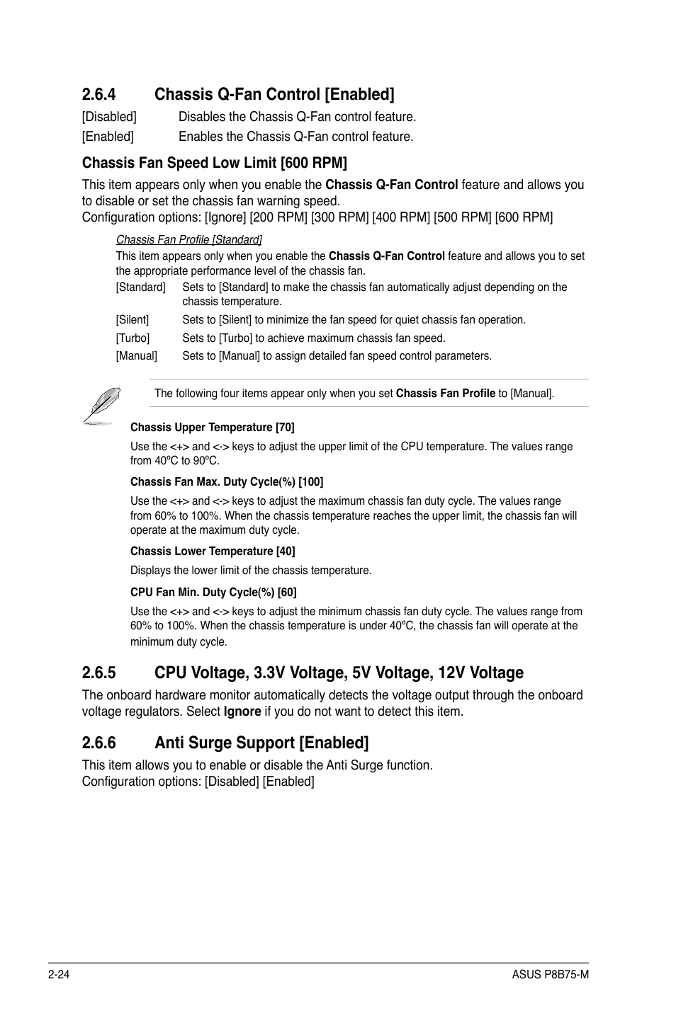4 chassis q-fan control [enabled, 6 anti surge support [enabled, Chassis q-fan control [enabled] -24 | Anti surge support [enabled] -24 | Asus P8B75-M User Manual | Page 70 / 78