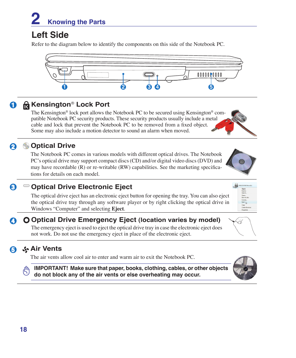 Left side | Asus F7E User Manual | Page 18 / 87