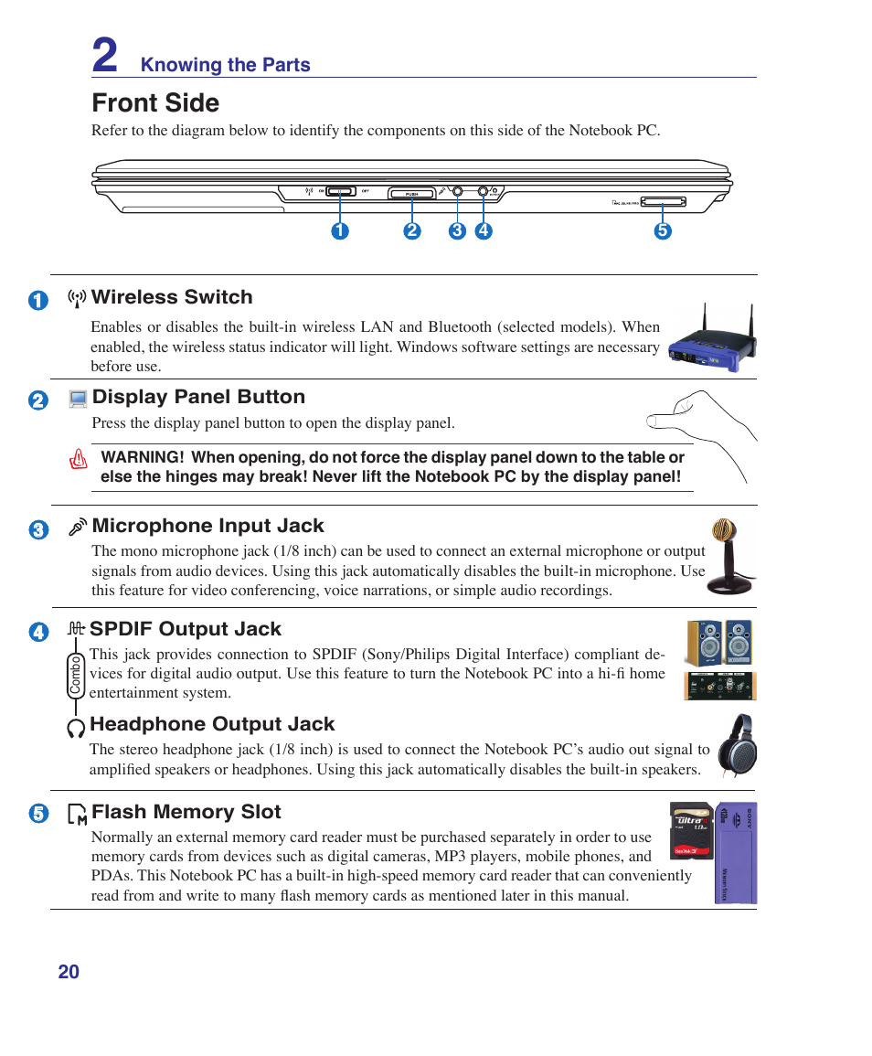 Front side | Asus F7E User Manual | Page 20 / 87