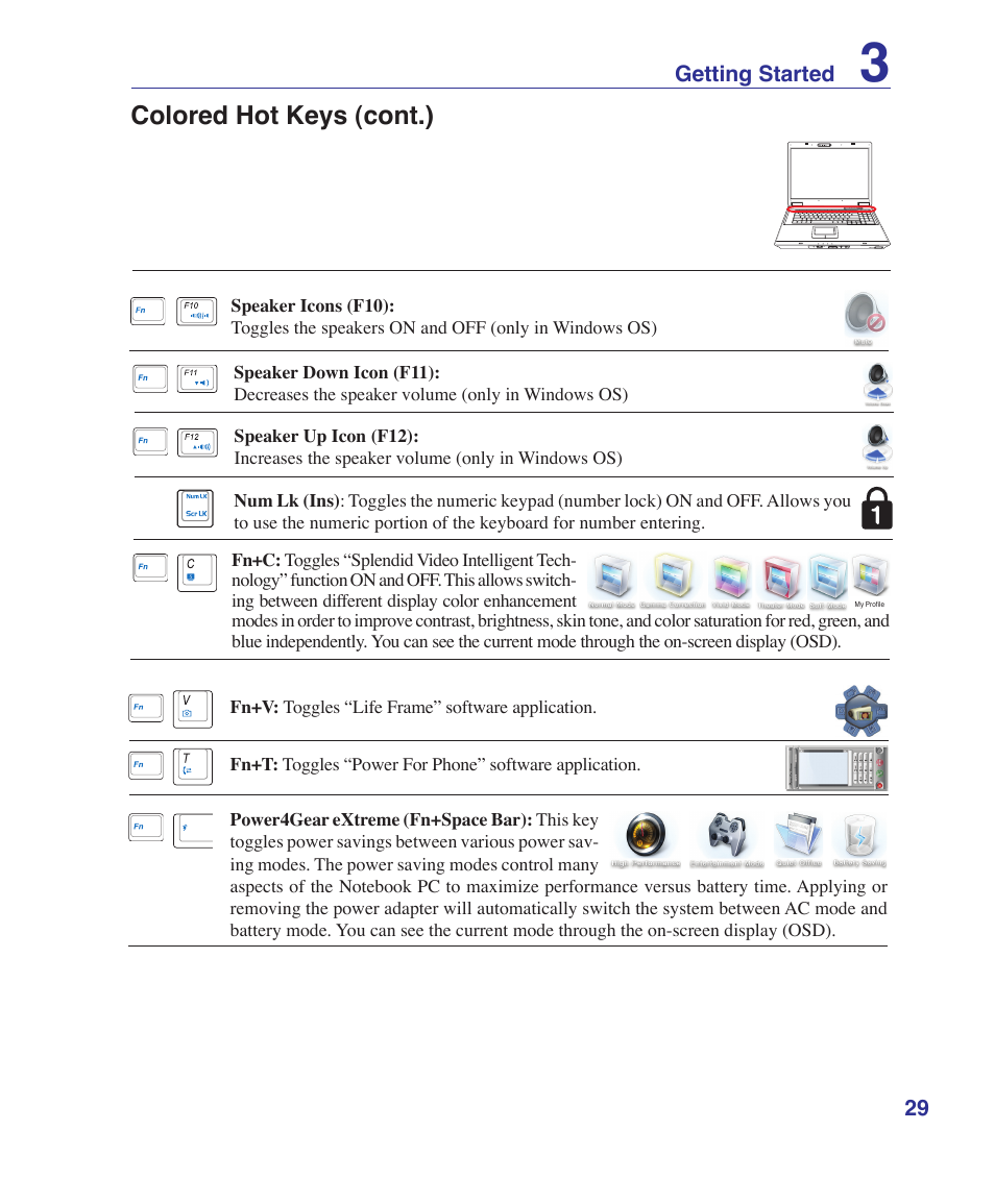 Colored hot keys (cont.) | Asus F7E User Manual | Page 29 / 87