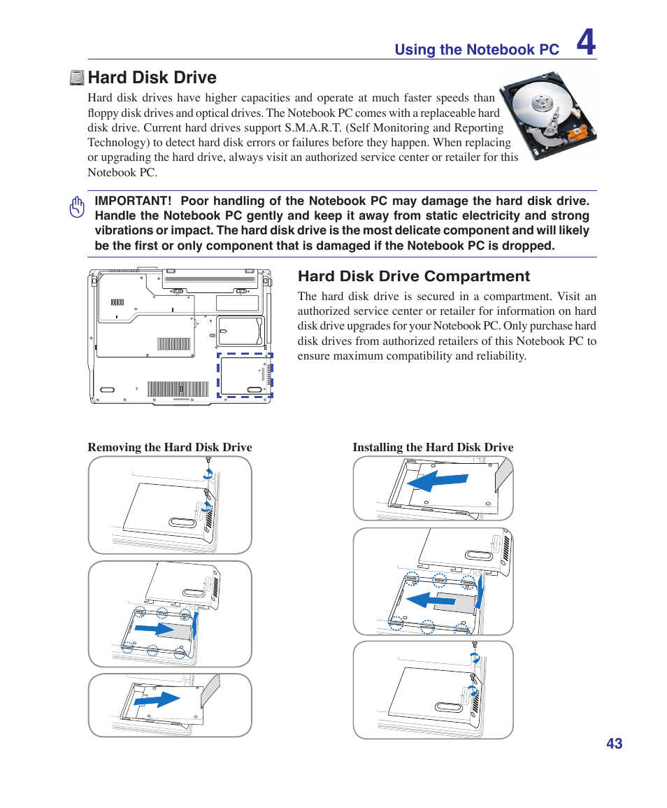 Hard disk drive | Asus F7E User Manual | Page 43 / 87