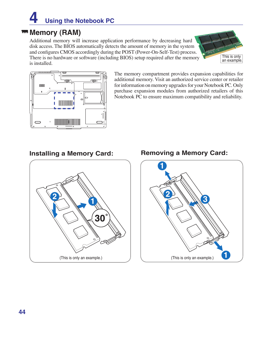 Memory (ram) | Asus F7E User Manual | Page 44 / 87