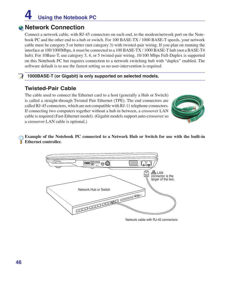 Network connection | Asus F7E User Manual | Page 46 / 87