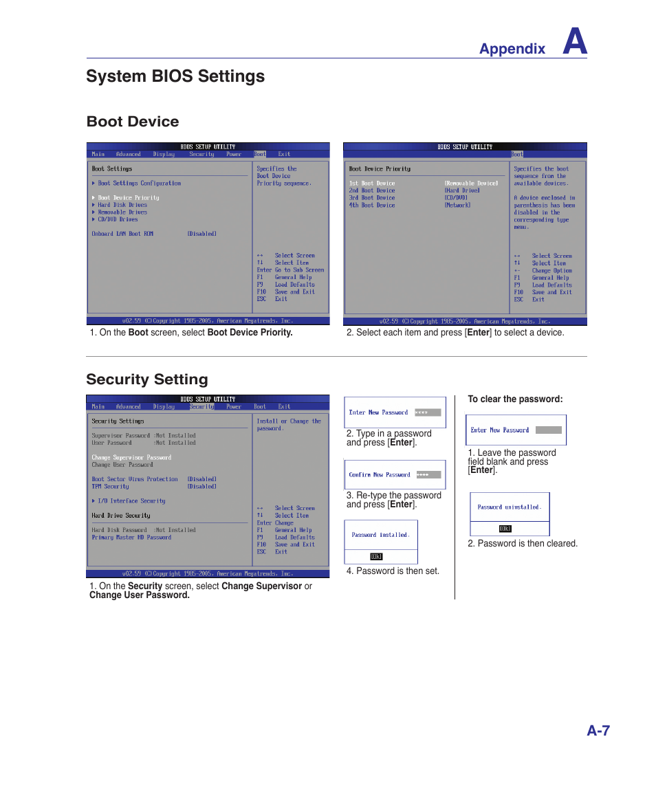 System bios settings | Asus F7E User Manual | Page 61 / 87