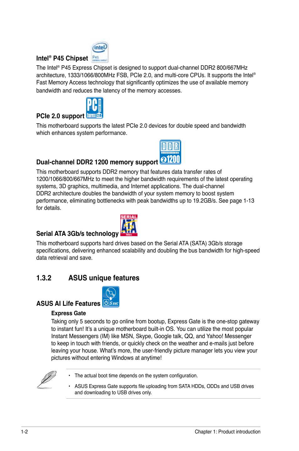 2 asus unique features, Asus unique features -2, Asus.unique.features | Asus P5Q SE2 User Manual | Page 12 / 64