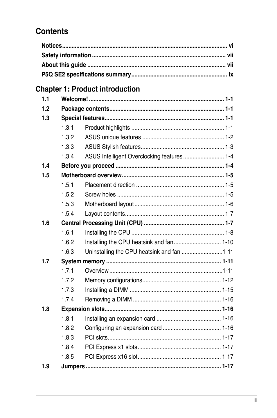 Asus P5Q SE2 User Manual | Page 3 / 64