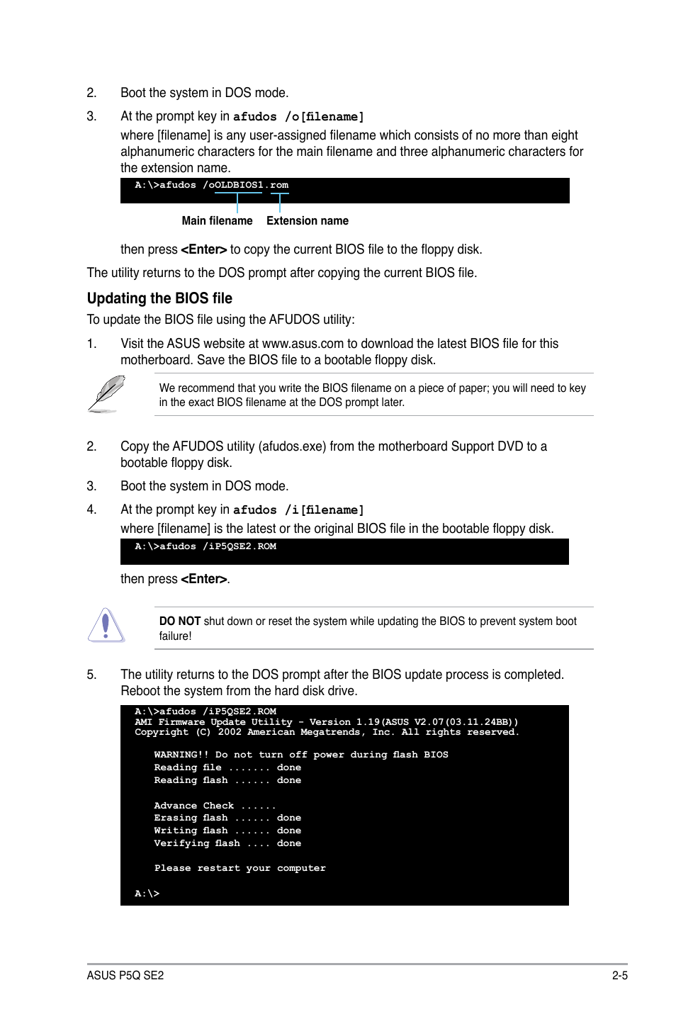 Updating the bios file | Asus P5Q SE2 User Manual | Page 43 / 64